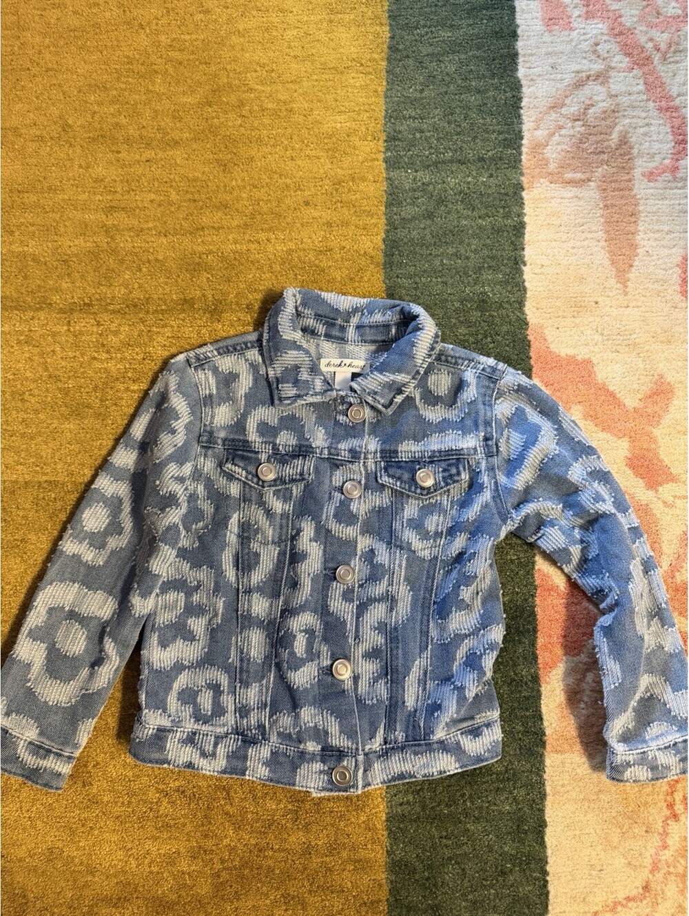 Derek Heart Denim Jacket Girls Size 4 Blue Floral Button Front Trucker Jean NWT